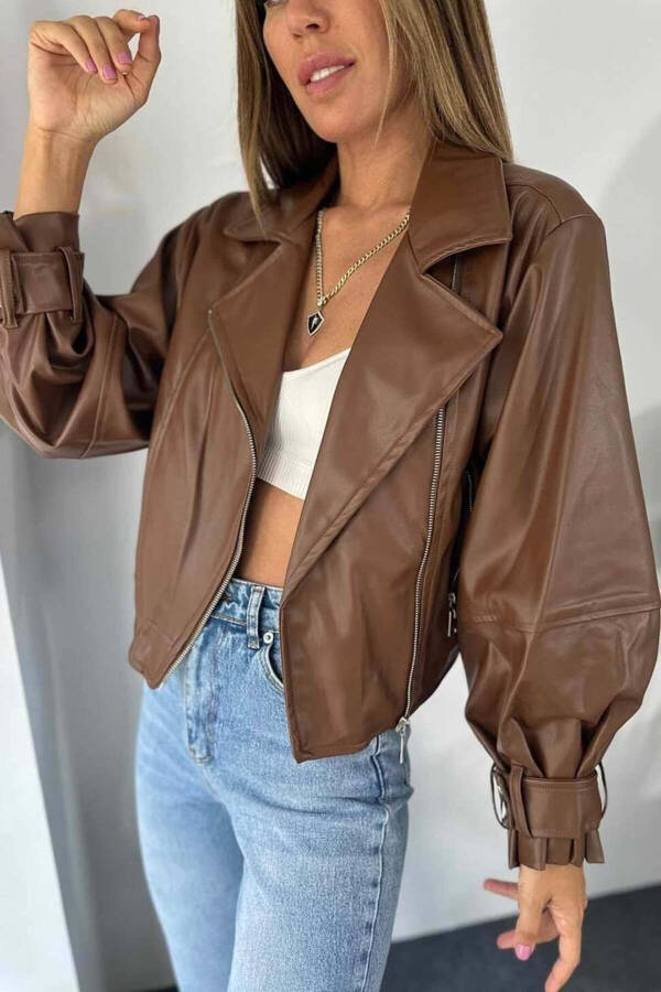 Women's Black Oversized Leather Jacket - 12