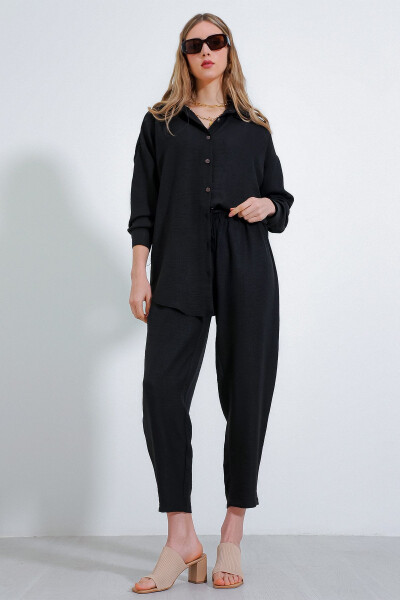 Women's Black Oversized Linen Jumpsuit 6622 - 19