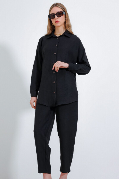 Women's Black Oversized Linen Jumpsuit 6622 - 16