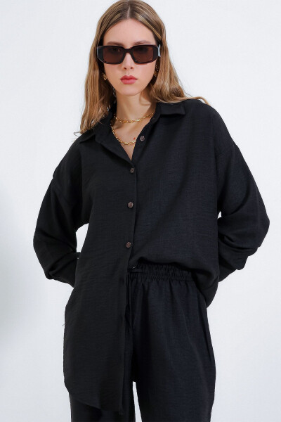 Women's Black Oversized Linen Jumpsuit 6622 - 2