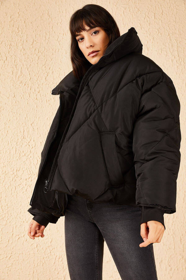 Women's Black Oversized Puffer Jacket - 13