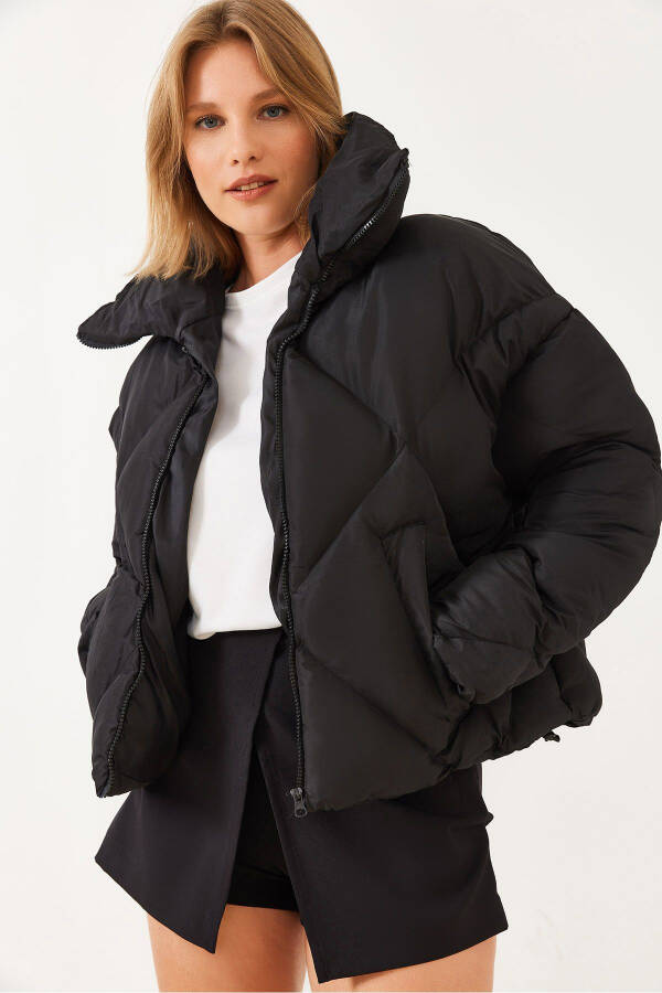 Women's Black Oversized Puffer Jacket - 1