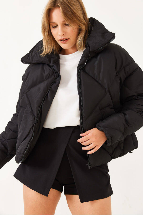 Women's Black Oversized Puffer Jacket - 2