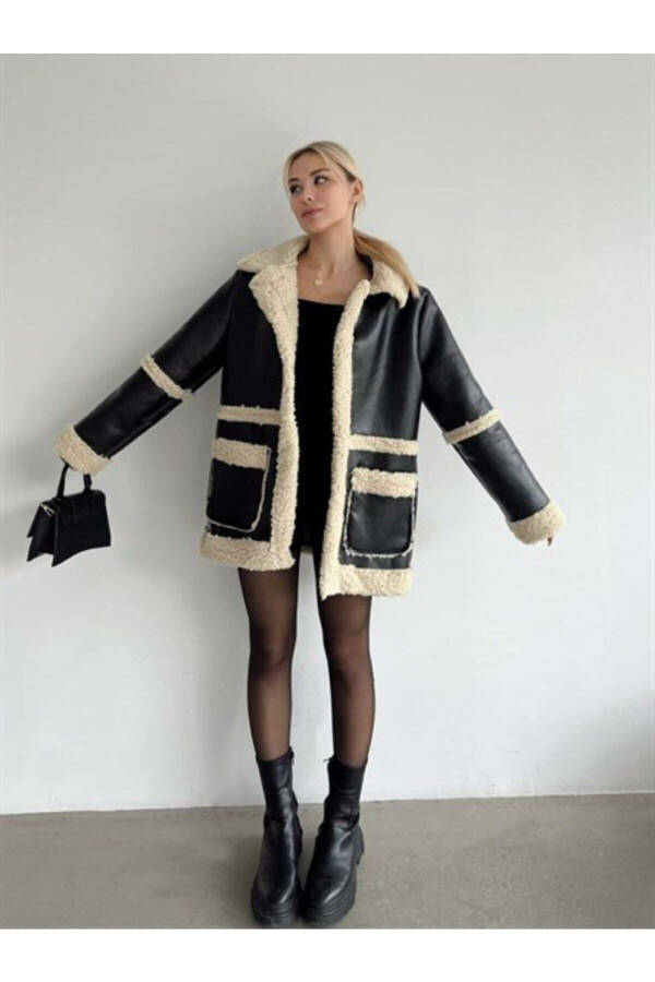 Women's Black Plush Fur Detail Jacket - 4