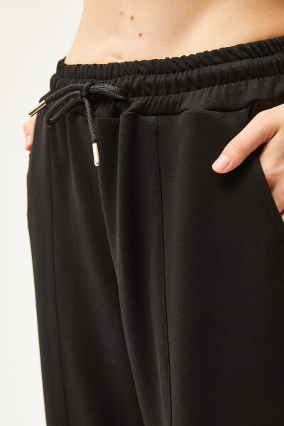 Women's Black Pocket Stitch Detail Soft Textured Modal Sweatpants ESH-00000069 - 9