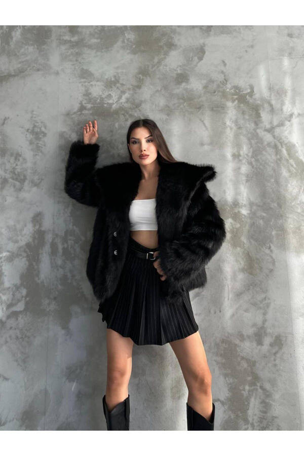 Women's Black Premium Plush Winter Faux Fur Coat - 6