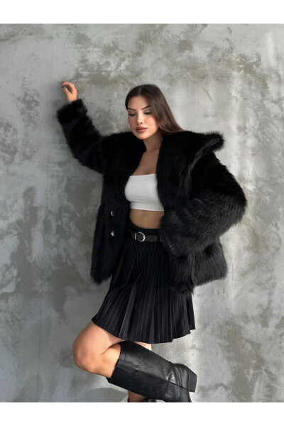 Women's Black Premium Plush Winter Faux Fur Coat - 4