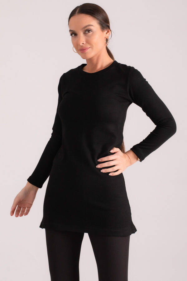 Women's Black Round Neck Knit Dress ARM-24K001067 - 2