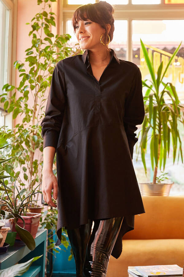 Women's Black Shirt Collar Asymmetrical Tunic TNK-19000034 - 4