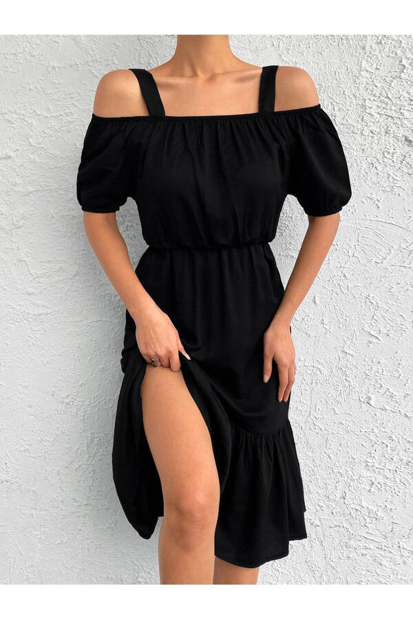 Women's Black Strapless Dress with Elastic Waist ARM-21K001214 - 2