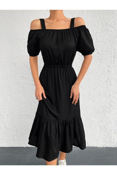 Women's Black Strapless Dress with Elastic Waist ARM-21K001214 - 4