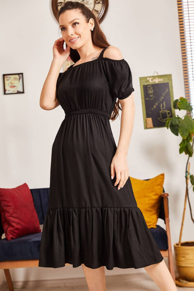 Women's Black Strapless Dress with Elastic Waist ARM-21K001214 - 6