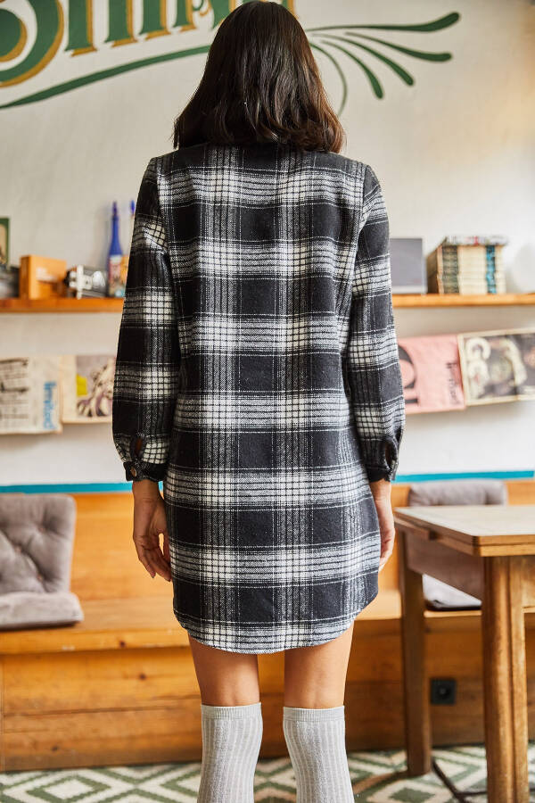 Women's Black Striped Plaid Lumberjack Thick Plaid Tunic Dress ELB-19000836 - 2