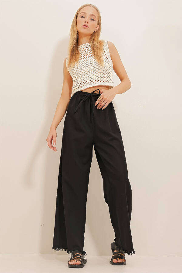 Women's Black Tassel High Waist Palazzo Jean Trousers ALC-X8930 - 1