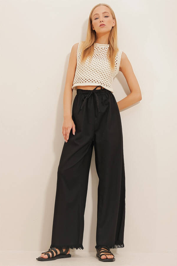 Women's Black Tassel High Waist Palazzo Jean Trousers ALC-X8930 - 2