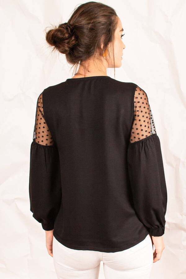 Women's Black V-Neck Puff Sleeve Tulle Blouse ARM-20K001038 - 11