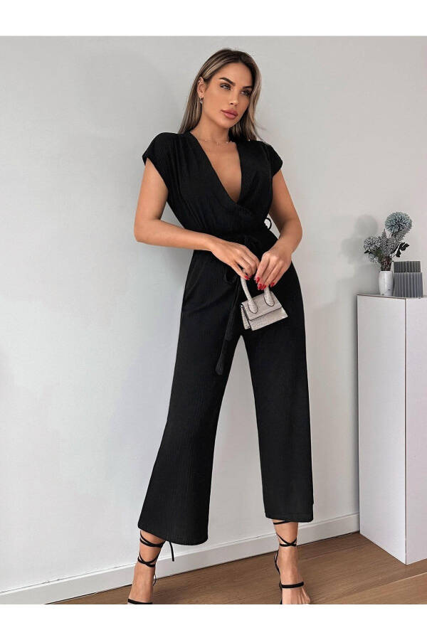 Women's Black Wrap Dress with Belt ARM-20Y042008 - 3