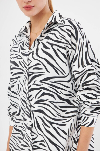 Women's Black Zebra Pattern Oversized Long Basic Shirt Arm-22Y001145 - 2