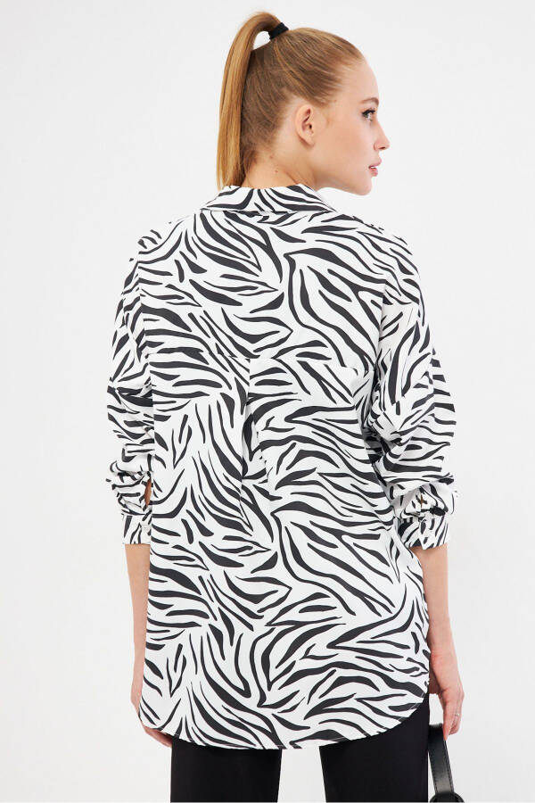 Women's Black Zebra Pattern Oversized Long Basic Shirt Arm-22Y001145 - 4