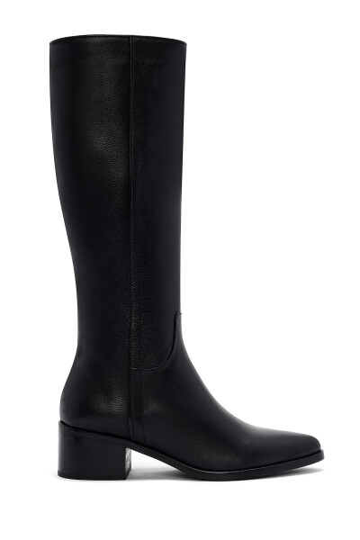 Women's Black Zipper Leather Boots (24WFD153018) - 1