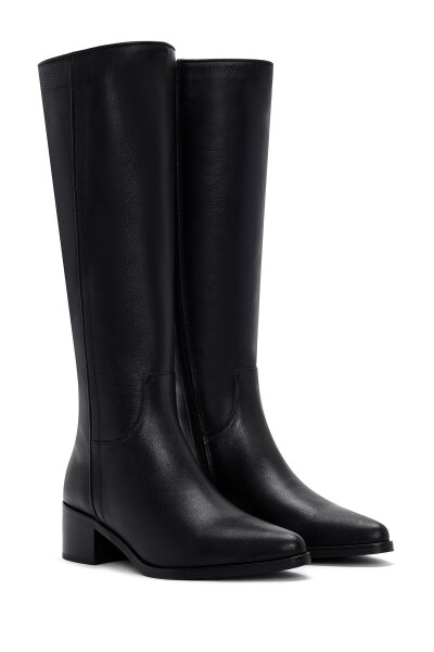 Women's Black Zipper Leather Boots (24WFD153018) - 7