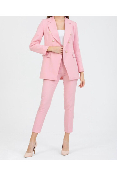 Women's Blazer Jacket Belted Pants Suit Pink - 1