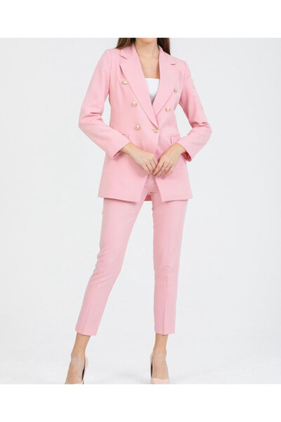 Women's Blazer Jacket Belted Pants Suit Pink - 2