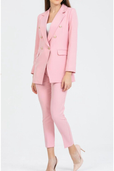 Women's Blazer Jacket Belted Pants Suit Pink - 3