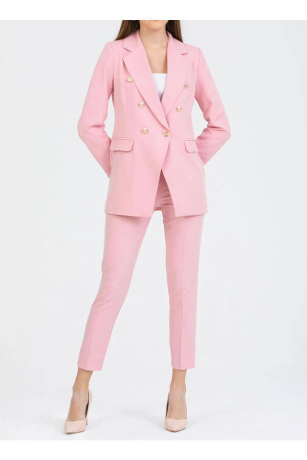 Women's Blazer Jacket Belted Pants Suit Pink - 4