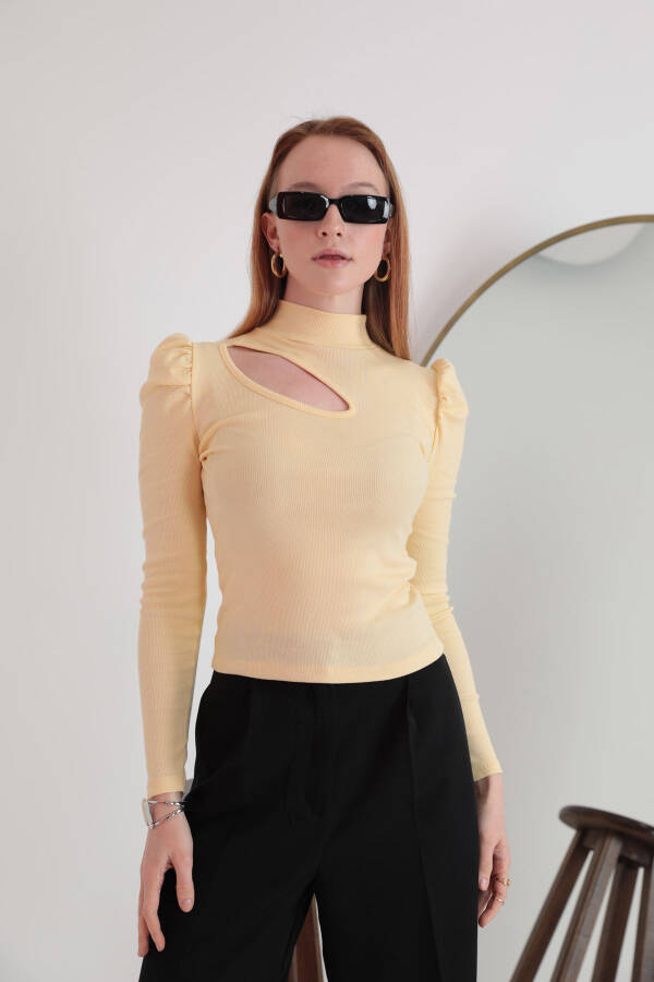 Women's Blouse with Watermelon Sleeves and Window Detail - Yellow - 1