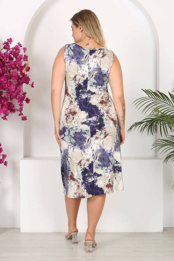 Women's Blue Beige Batik Patterned Plus Size Strapless Dress - 6