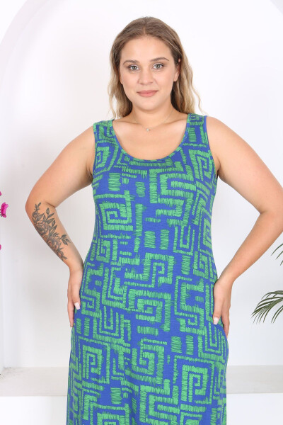 Women's Blue Green Labyrinth Patterned Plus Size Strapless Dress - 5