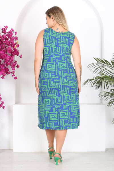 Women's Blue Green Labyrinth Patterned Plus Size Strapless Dress - 6