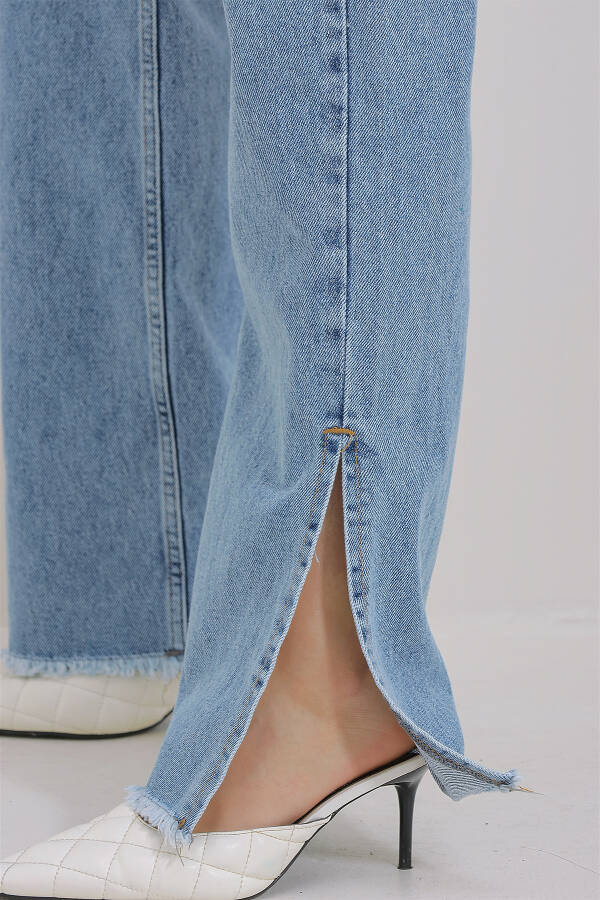 Women's Blue High Waist Side Slit Wide Leg Jean Pants ALC-X11472 - 5