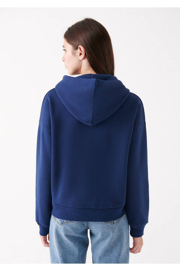 Women's Blue Logo Printed Hooded Navy Sweatshirt 168334-70488 - 4