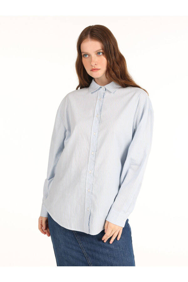 Women's blue striped long sleeve shirt - 1