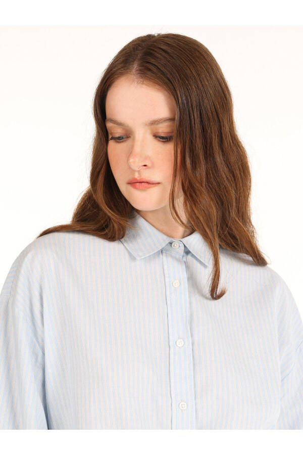 Women's blue striped long sleeve shirt - 4