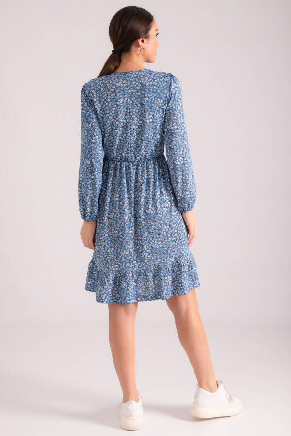 Women's Blue Wrap Dress with Frilled Skirt, Elastic Waist and Long Sleeves ARM-24Y001005 - 10