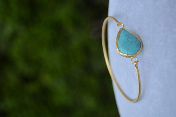 Women's Bracelet Bangle Gold Plated and Turquoise Stone - 3