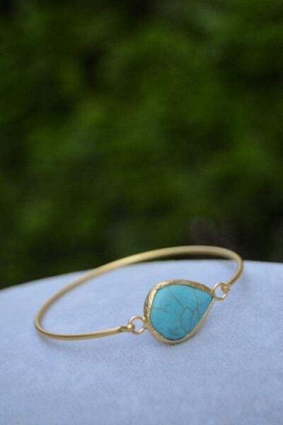 Women's Bracelet Bangle Gold Plated and Turquoise Stone - 3