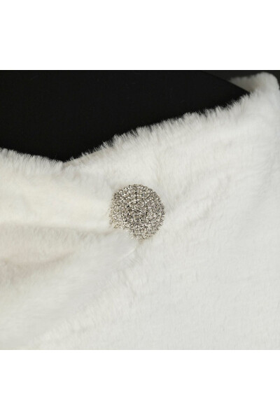 Women's Broken White Short Brooch Fur Stole Bridal Bolero Shoulder Wrap - 4