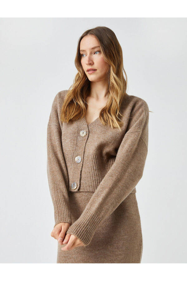 Women's Brown Crop Cardigan 3WAK90095HT - 1