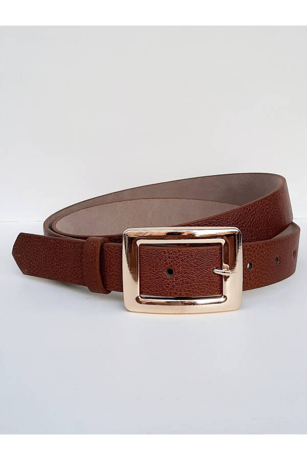 Women's Brown Gold Buckle Belt - 3