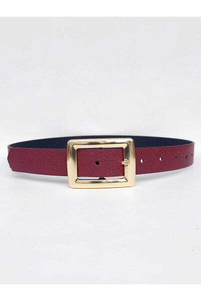 Women's Burgundy Gold Buckle Belt - 1