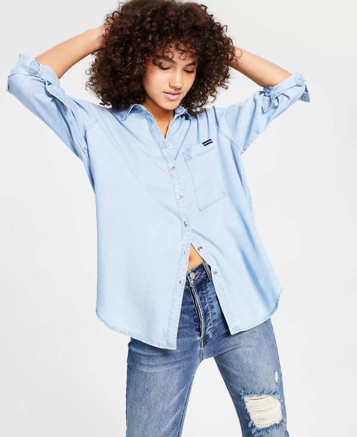 Women's Button-Front Top Chambray Blue - 1