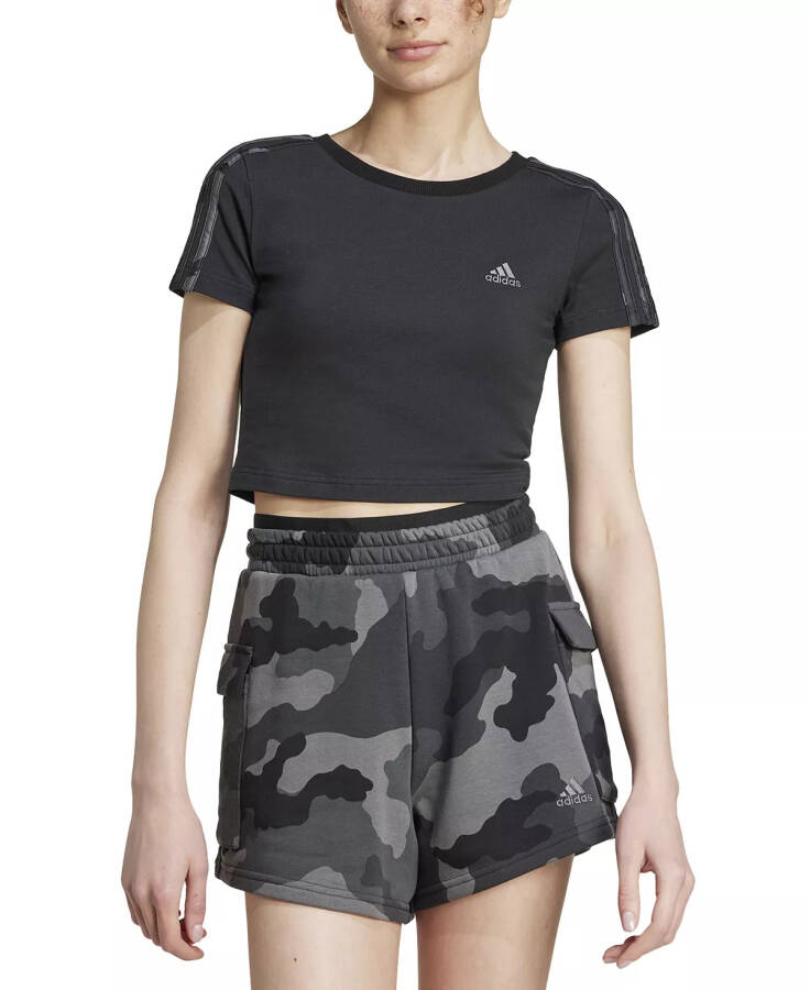 Women's Camo Three Stripe Baby T-Shirt Black - 1