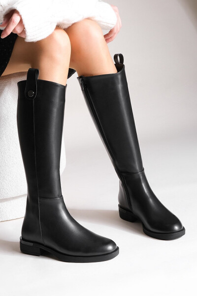 Women's casual boots, knee-high, zippered, black. - 1