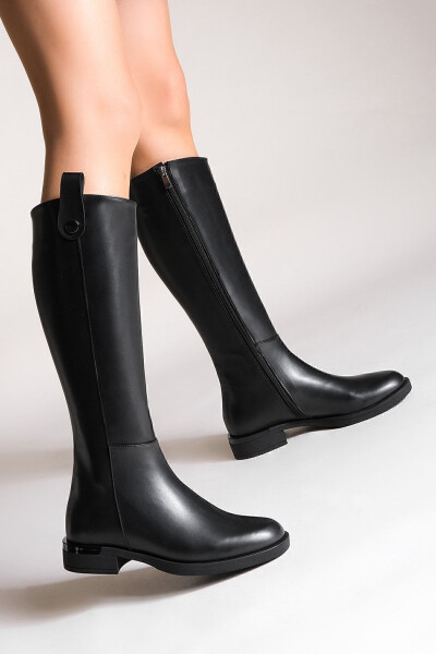 Women's casual boots, knee-high, zippered, black. - 3