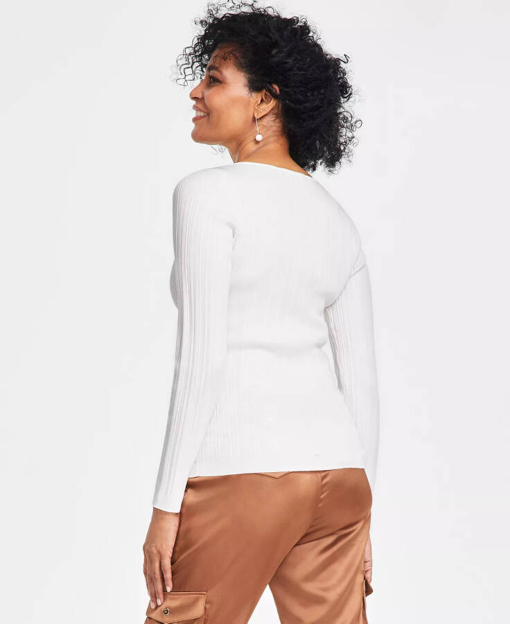 Women's Chain-Detail Ribbed Sweater, Created for Macy's Washed White - 2