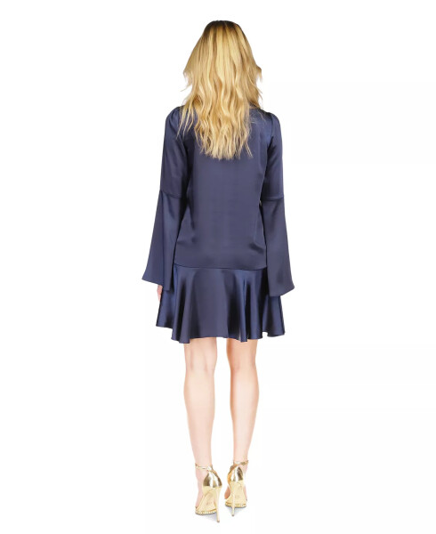 Women's Chain-Neck Bell-Sleeve Dress Midnight Blue - 8